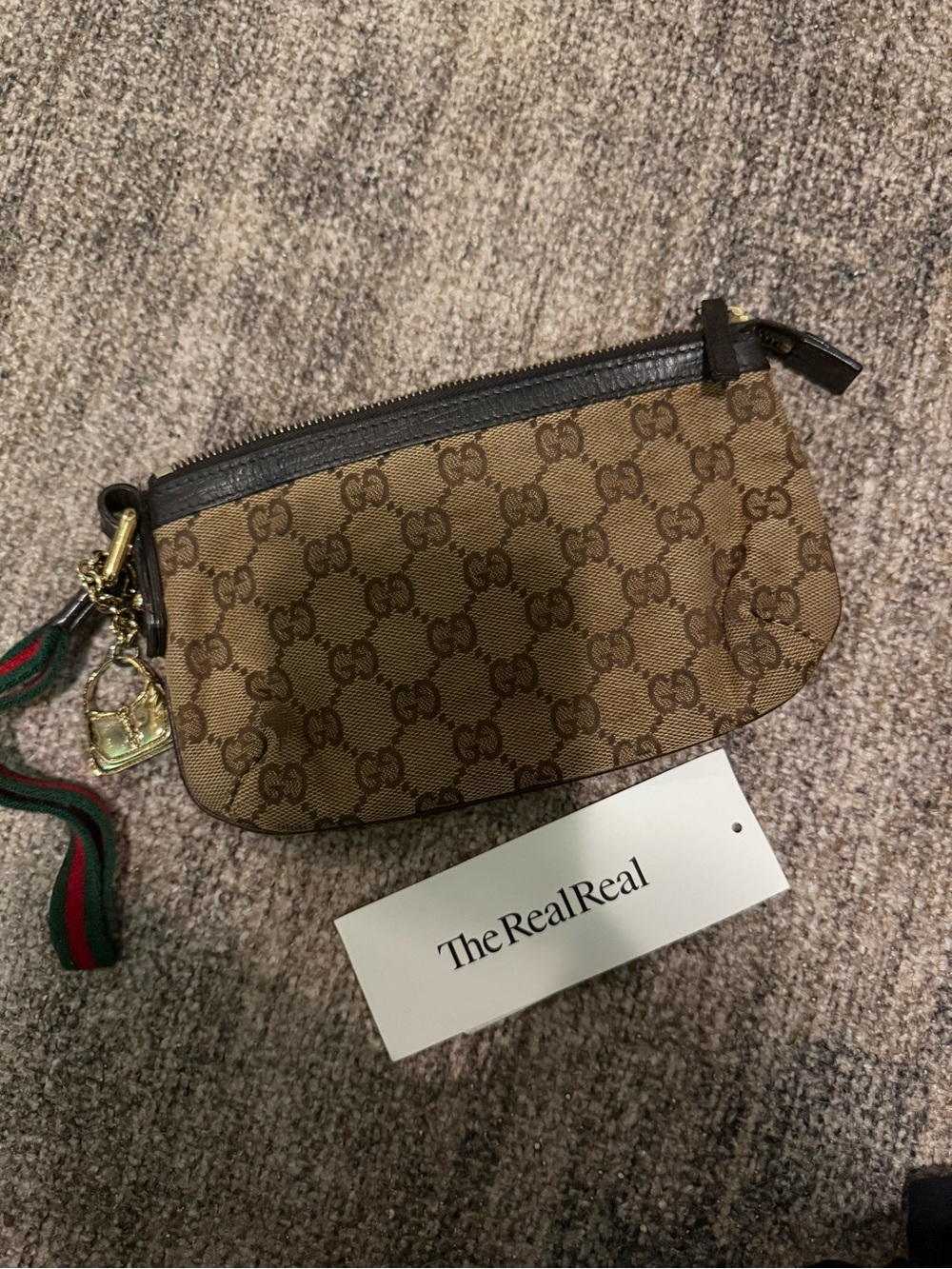 Gucci Brown GG Canvas Mini Wristlet